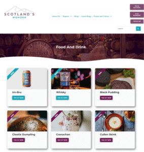 Scotland's Wonder food and drink website page